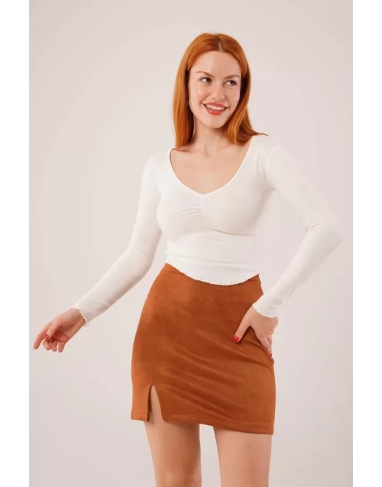 Geniş Yaka Beyaz Basic Body Bluz