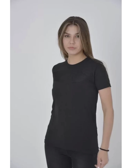 Gögüs Fileli Slim Fit T-shirt - Siyah