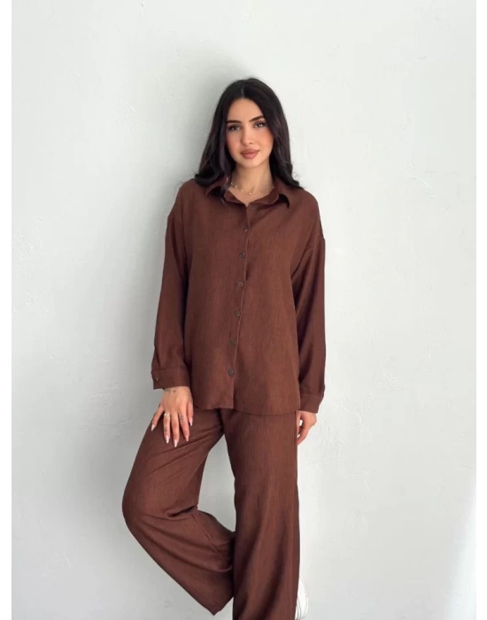 Gömlek Pantolon Ikili Takım - Kahverengi