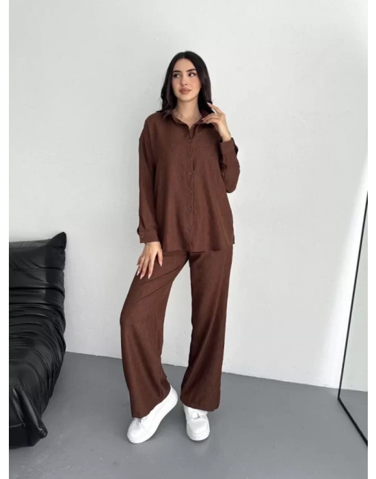Gömlek Pantolon Ikili Takım - Kahverengi