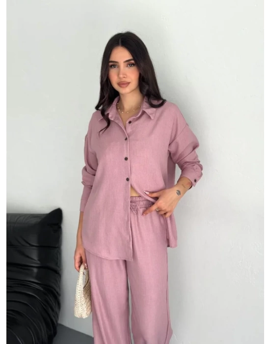 Gömlek Pantolon Ikili Takım - Toz Pembe