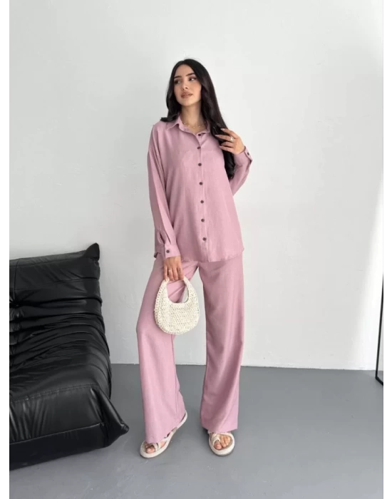 Gömlek Pantolon Ikili Takım - Toz Pembe