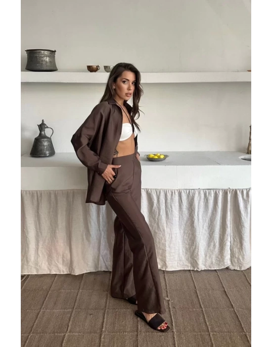 GÖMLEK-PANTOLON TAKIM CUPRA KUMAŞ - Kahverengi
