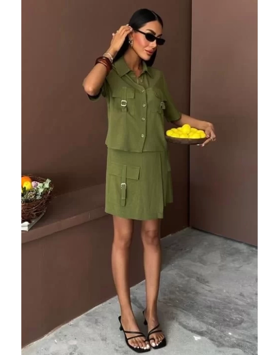 Gömlek Şort Etek Viscon Keten Takım 10162