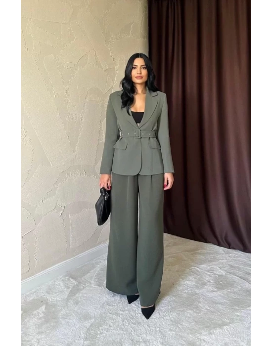 Haki Cep Kapaklı Ve Kemerli Ceket