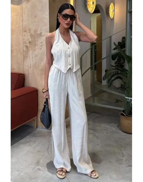Halter Yaka Yelekli Modal Takım 10144