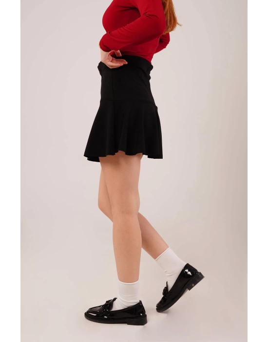 İçi Şortlu Siyah Mini Etek
