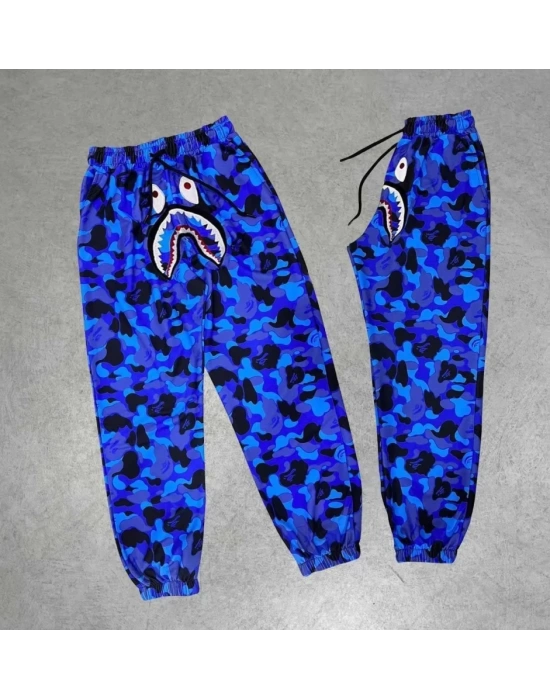 İki İplik Mevsimlik Bape Nakişli Eşofman Pantolon - Mavi