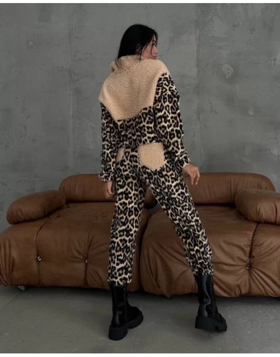 Kadın 3 Iplik Kumaş Leopar Desenli Ikili Takım