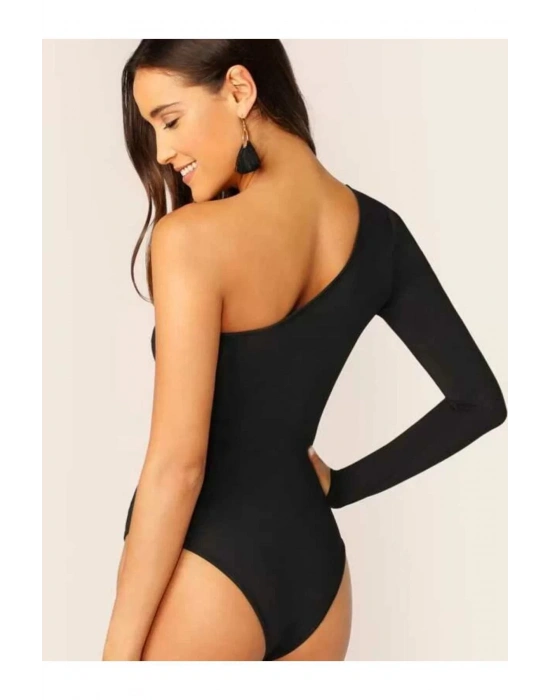 Kadın Asimetrik Kesim Tek Kol Ipek Jarse Bodysuit