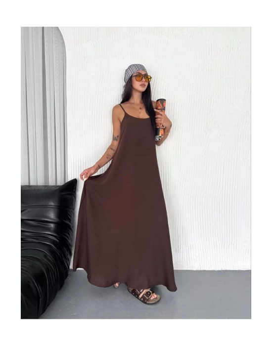 Kadın Askılı Ayrobin Uzun Elbise Cepli Oversize Model Sırtı Açık Göğüs Dekolteli - Yazlık