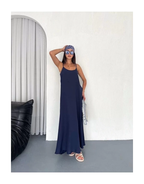 Kadın Askılı Ayrobin Uzun Elbise Cepli Oversize Model Sırtı Açık Göğüs Dekolteli - Yazlık