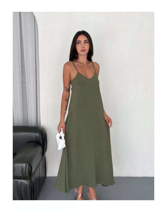Kadın Askılı Ayrobin Uzun Elbise Cepli Oversize Model Sırtı Açık Göğüs Dekolteli - Yazlık