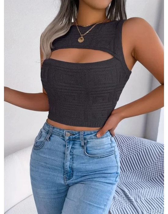 Kadın Askılı Bisiklet Yaka Güpüs Dekolteli Triko Crop Bluz