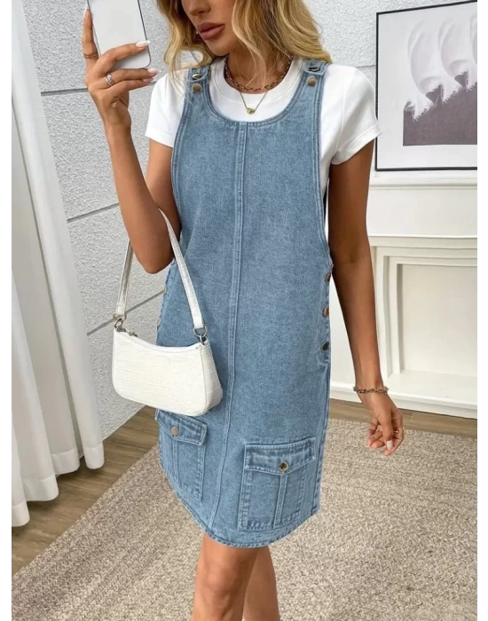 bysoca Kadın Günlük Asimetrik Kemer Denim Mini Etek - Siyah