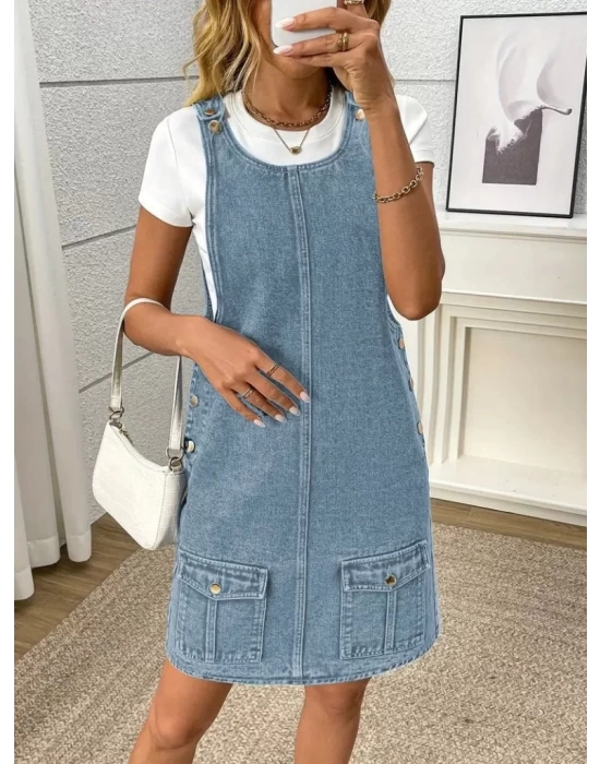 bysoca Kadın Günlük Asimetrik Kemer Denim Mini Etek - Siyah