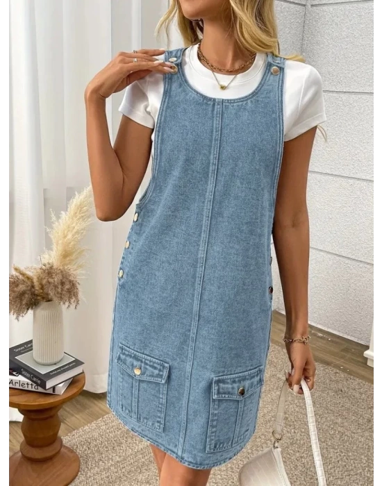 bysoca Kadın Günlük Asimetrik Kemer Denim Mini Etek - Siyah