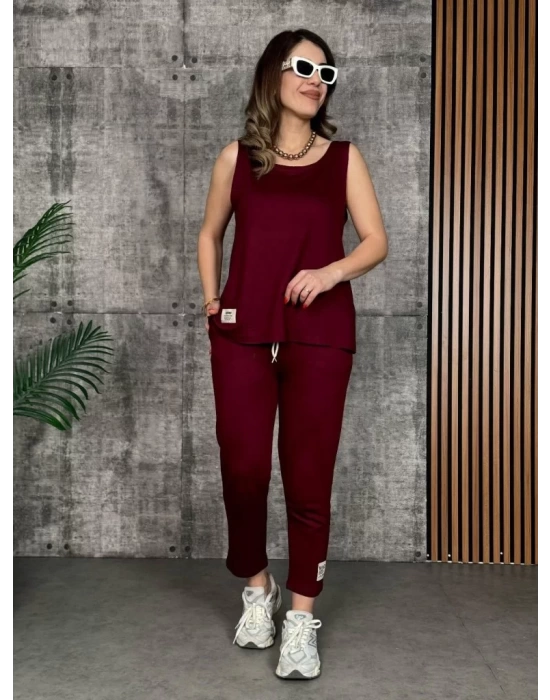 Kadın Askılı Yuvarlak Yaka Viskon Iki Iplik Bluz Ve Eşofman Altı Ikili Takım