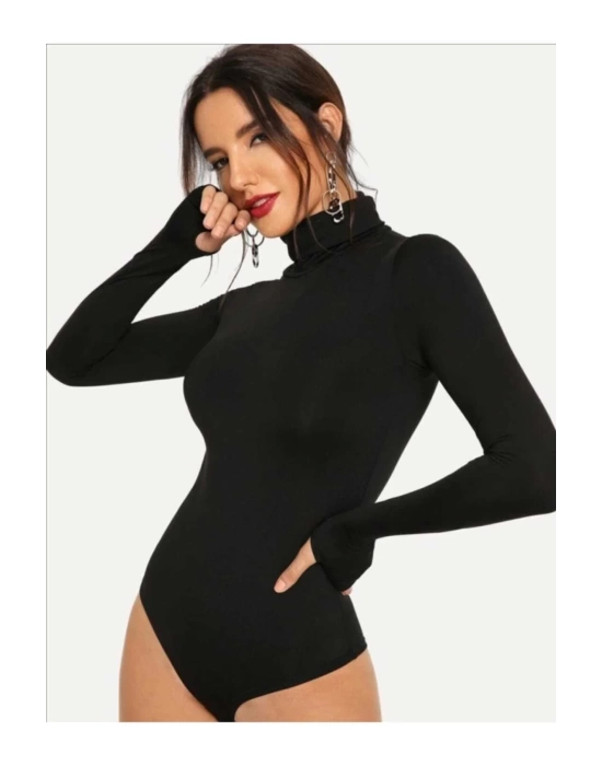 Kadın Balıkçı Yaka Boğazlı Parmak Geçirmeli Bodysuit