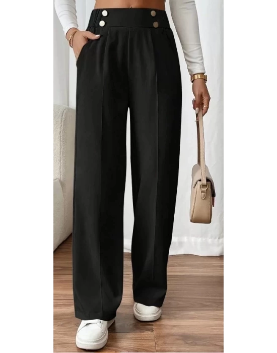 Kadın Beli Lastikli Düğmeli Ithal Krep Pantolon