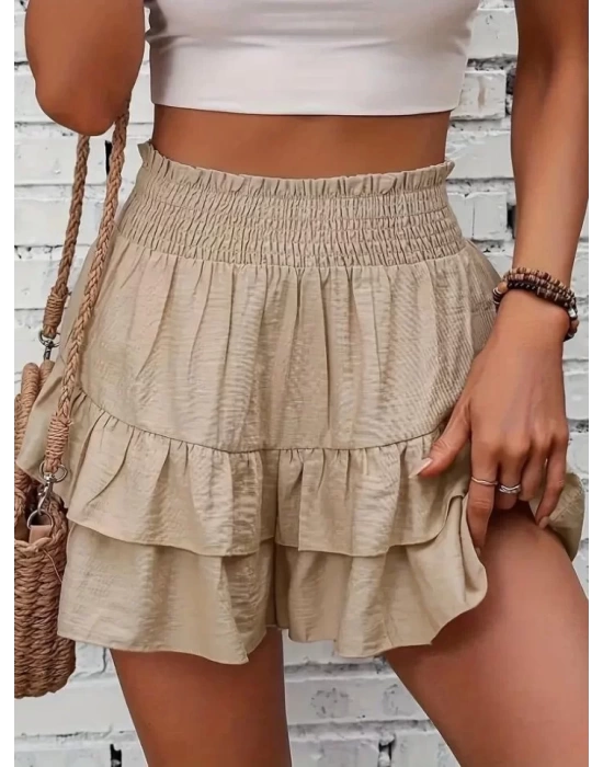 Kadın Beli Lastikli Eteği Fırfırlı Mini Etek
