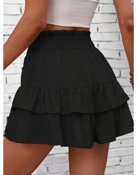 Kadın Beli Lastikli Eteği Fırfırlı Mini Etek