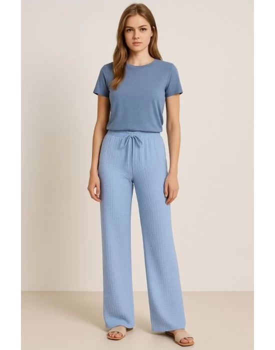 Kadın Beli Lastikli Pol Paça Pantolon