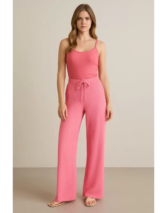 Kadın Beli Lastikli Pol Paça Pantolon