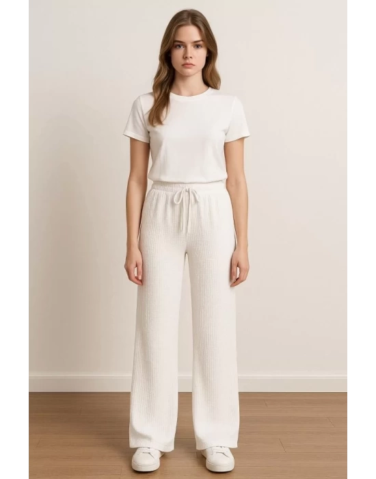Kadın Beli Lastikli Pol Paça Pantolon