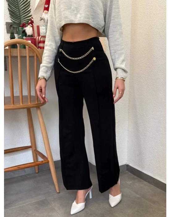 Kadın Beli Zincir Detay Ithal Krep Pantolon