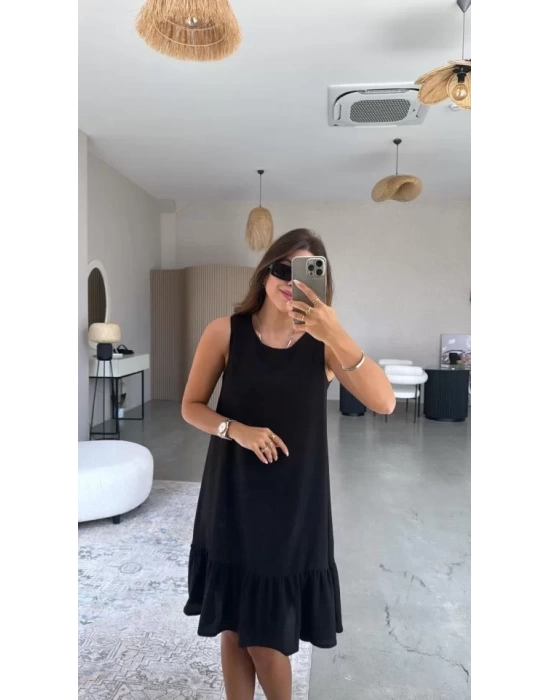 Kadın Bisiklet Yaka Eteği Volanlı Bürümcük Elbise