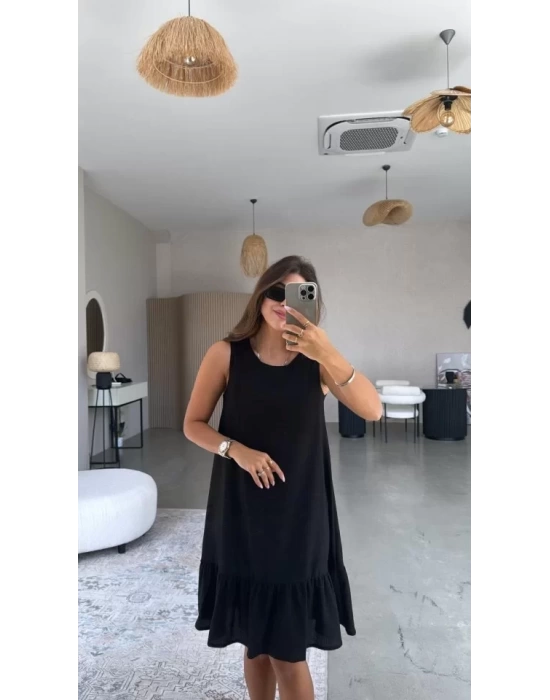 Kadın Bisiklet Yaka Eteği Volanlı Bürümcük Elbise