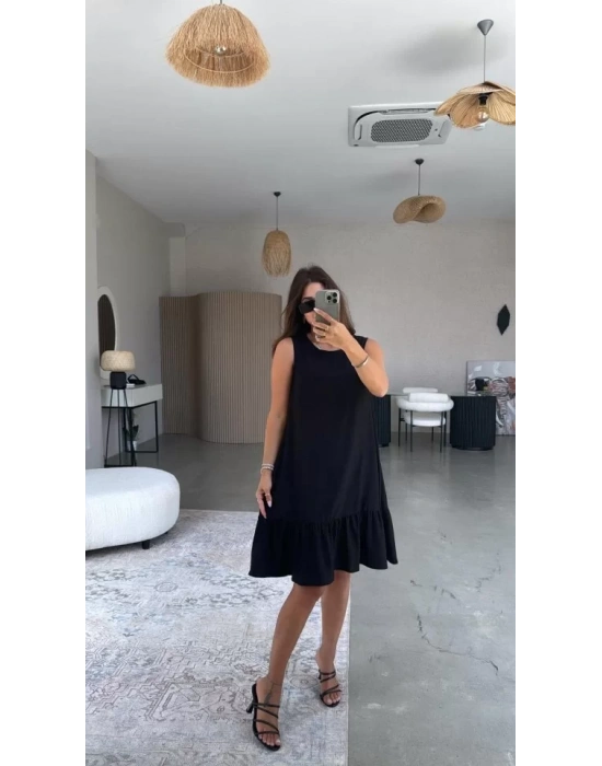 Kadın Bisiklet Yaka Eteği Volanlı Bürümcük Elbise