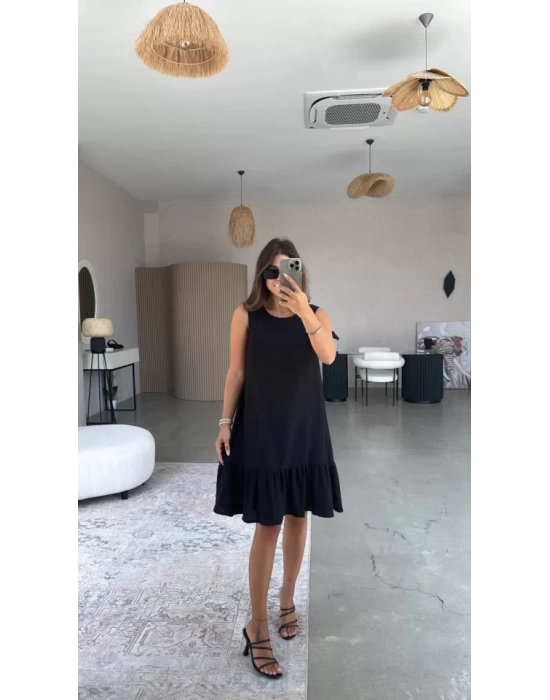 Kadın Bisiklet Yaka Eteği Volanlı Bürümcük Elbise