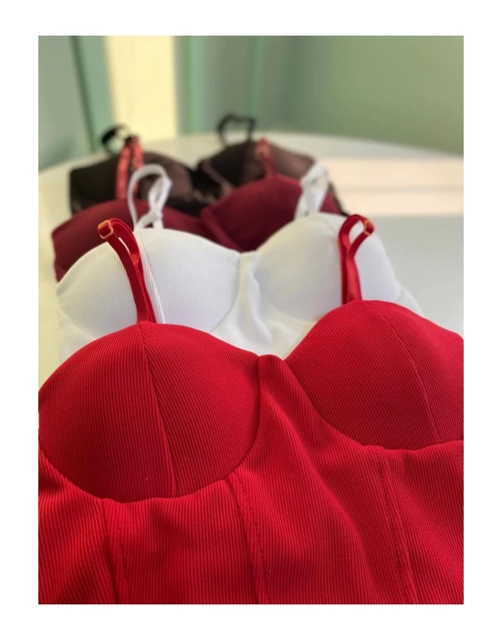 Bysoca Kadın Bordo Balenli Kaşkorse İp Askılı Büstiyer Crop