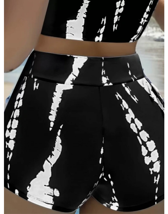 Kadın Büzgü Detay Askılı Crop Mini Tayt Ikili Takım