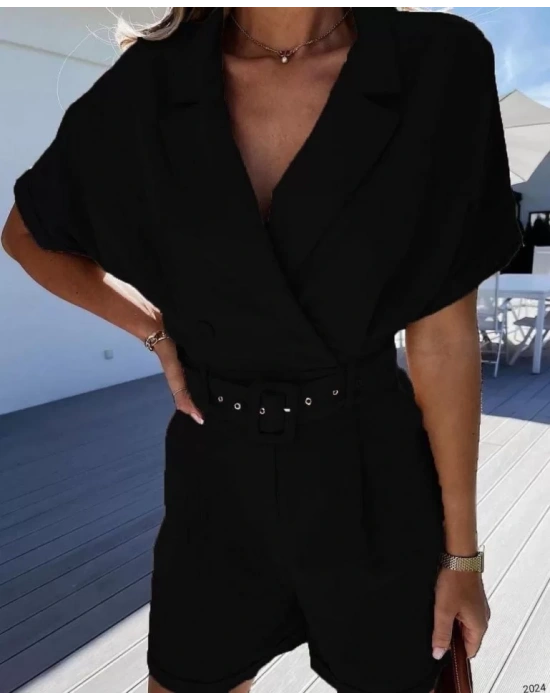 Kadın Ceket Yaka Pileli Kemer Dahil şort Tulum