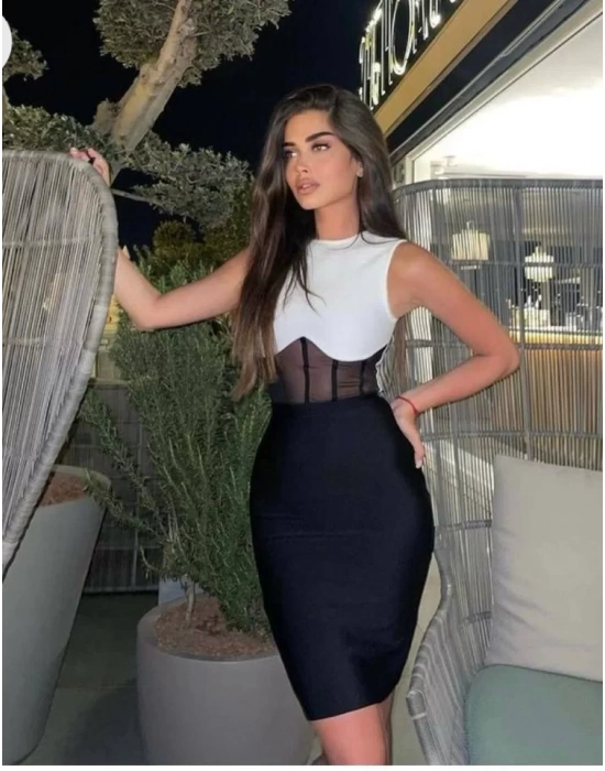 bysoca Kadın Günlük Loren Yünlü Motifli Midi Boy Triko Elbise (bisküvi) - Kahve