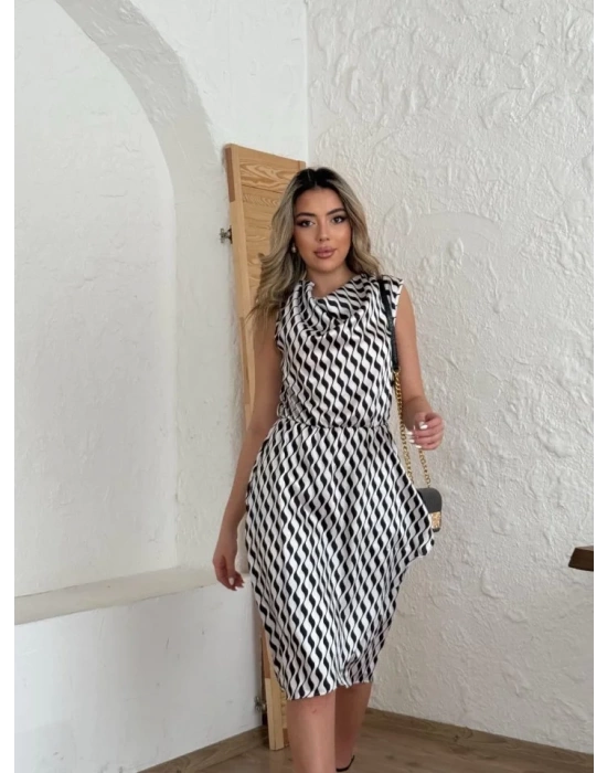 Kadın Degaje Yaka önden çapraz Detay Saten Midi Elbise