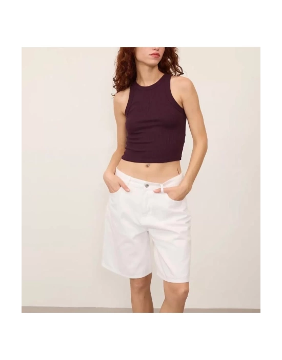 Kadın Fitted Halter Yaka Fitilli Kaşkorse Basic Düz Atlet Crop