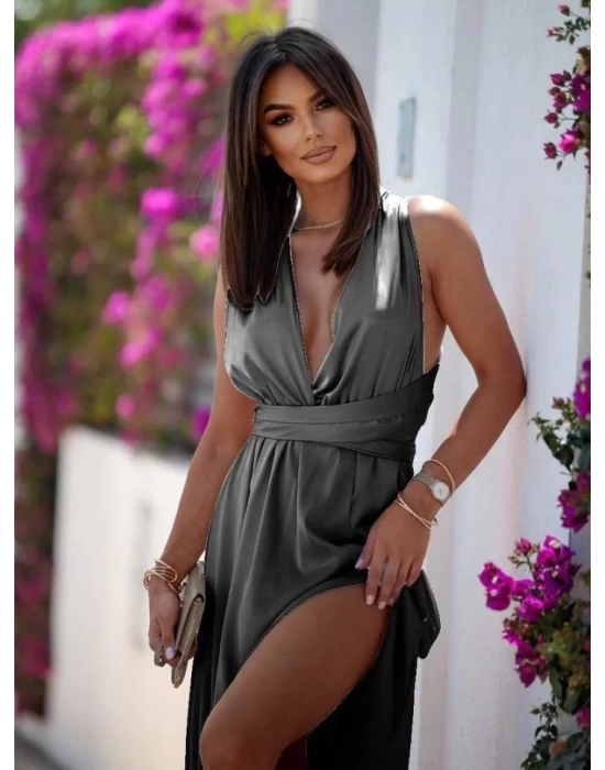 Kadın Göğüs Dekolteli Yırtmaç Detay Maxi Boy Elbise