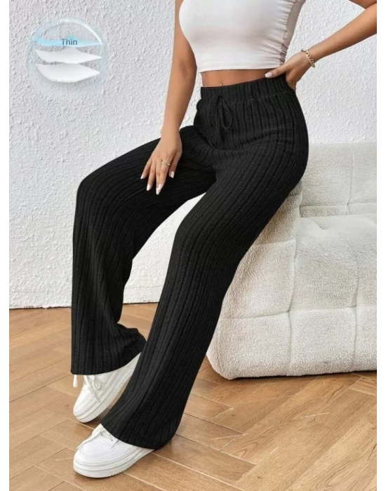 Kadın Hafif şardonlu Full Likralı Fitilli Kaşkorse Kumaş Bol Paça Pantolon