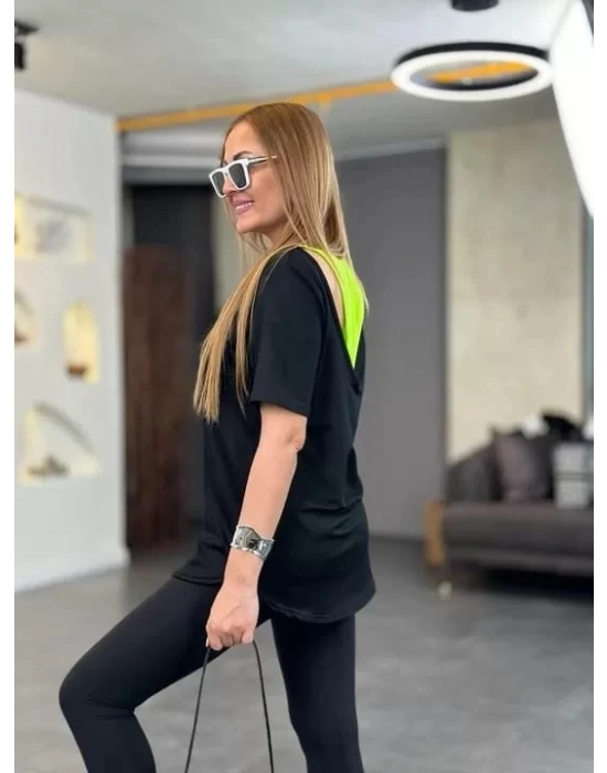 Kadın İki İplik Kumaş Sırt Neon Detay Bluz