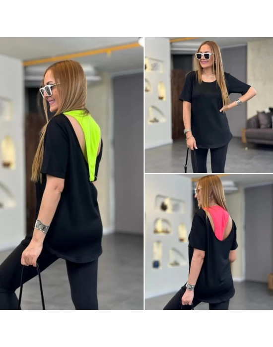 Kadın İki İplik Kumaş Sırt Neon Detay Bluz