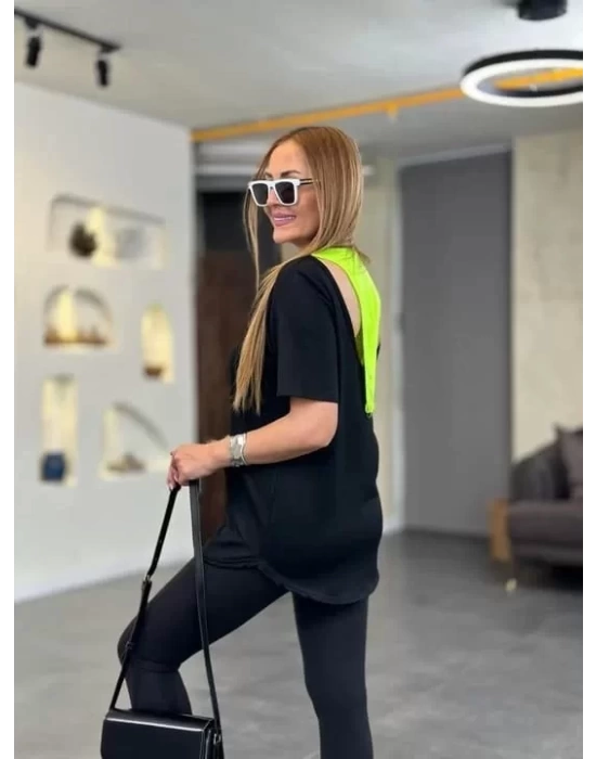 Kadın İki İplik Kumaş Sırt Neon Detay Bluz