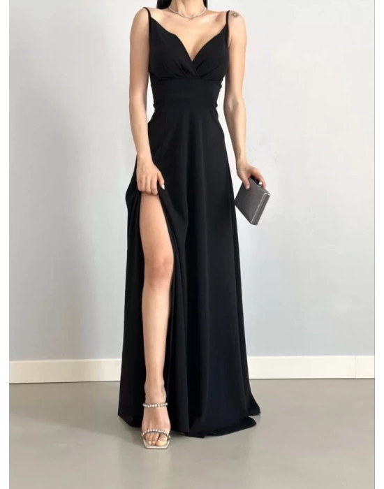 Kadın Ip Askılı Kruvaze Yaka Maxi Boy Abiye Elbise