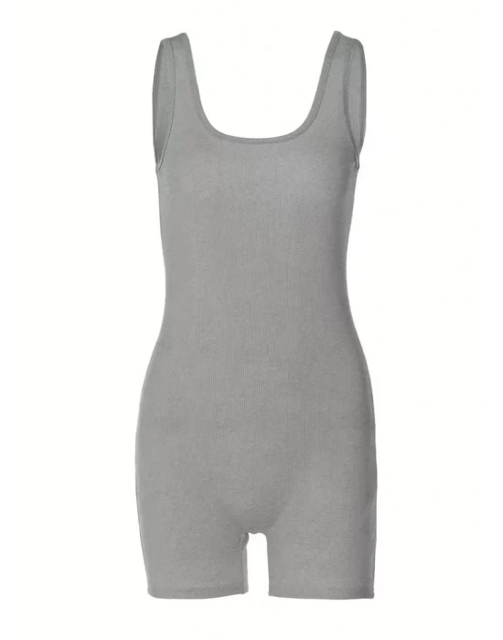 Kadın Kalın Askılı Bodycon Kaşkorse şort Tulum