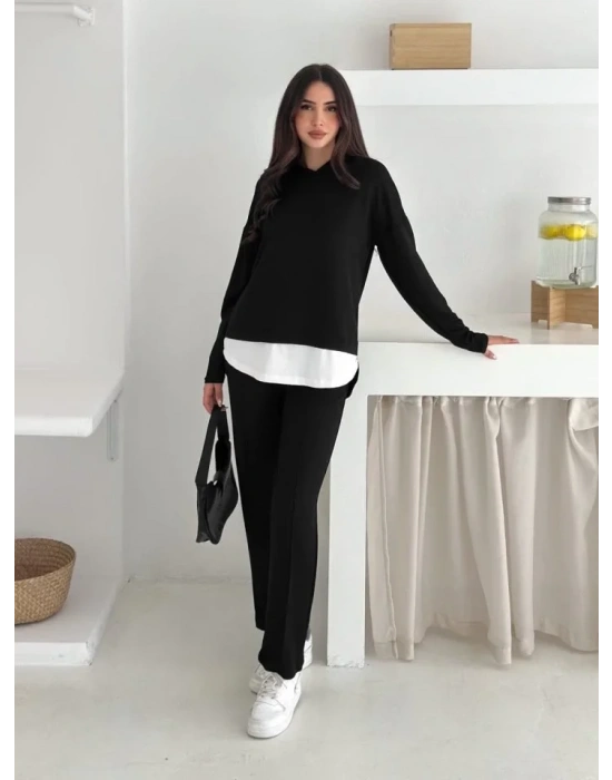 Kadın Kapşunlu Ve Atlet Detaylı Tunik Yüksek Bel Pantolunlu ıkılı Takım