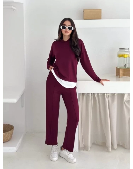 Kadın Kapşunlu Ve Atlet Detaylı Tunik Yüksek Bel Pantolunlu ıkılı Takım