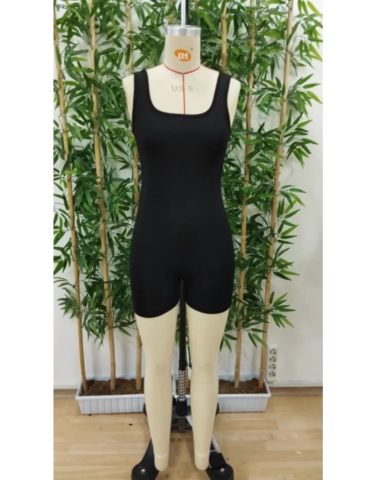 Kadın Kare Yaka Sırt Dekolte Detay Dalgıç Bodycon Mini Tulum